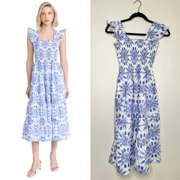 Hill House ELLIE NAP DRESS, Blue and White Midi Dress - Picture 2 of 5